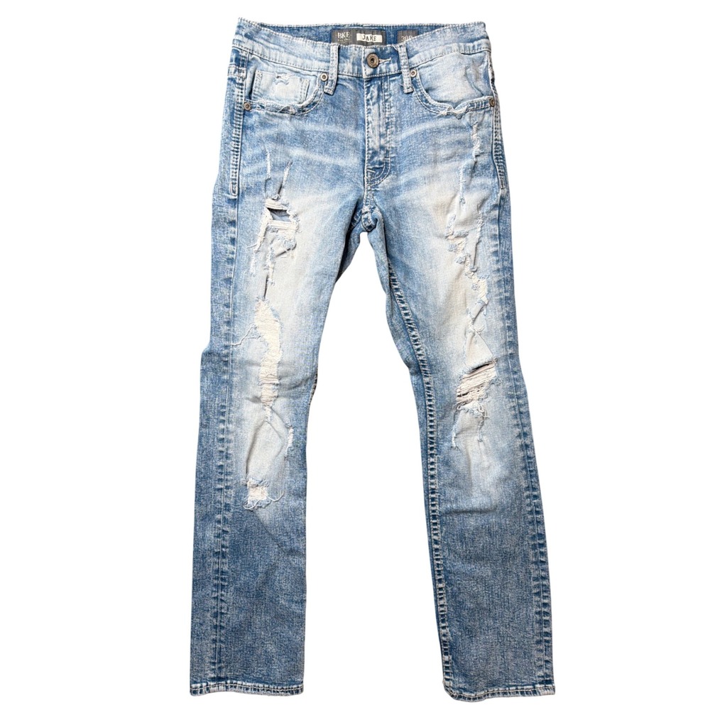 BKE Jeans Mens 30R Jake Straight Blue Distressed Light Wash Denim